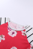 Red Spring Fling Floral Striped Sleeve Short Dress for Kids