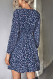 V Neck High Waist Long Sleeves Floral Dress