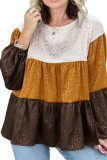 Leopard Color Block Balloon Sleeve Blouse