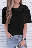 Black Plain Lace Stitching Short Sleeve Tee