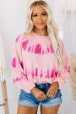 Pink Tie-dyed Print Long Sleeve Sweatshirt