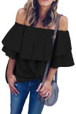 Black Soft Breeze Frilling Off-shoulder Top