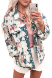 White Stars Tie Dye Print Buttoned Denim Jacket