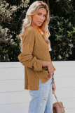 Brown Buttoned Side Split Knit Sweater