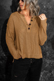Brown Buttoned Side Split Knit Sweater