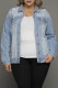 Light Blue Plus Size Washed Pocketed Denim Jacket
