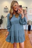 Sky Blue Shirring Tiered Flowy Babydoll Dress