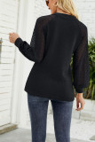 Lace Crochet Sleeves V Neck Waffle Knit Top