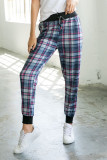 High Waisted Drawstring Plaid Joggers with Pockets