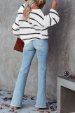 Off Shoulder Pin Striped Knit Sweaters