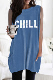 Blue CHILL Letters Graphic Tank with Pockets