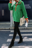 Green Snap Button Side Pockets Fleece Sweatshirts