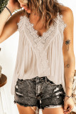 Apricot Lace Splicing Ruffled V Neck Cami Top
