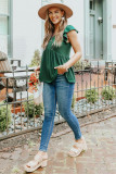 Green Ribbed Flounce Sleeve V Neck Babydoll Top