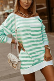 Green Loose O Neck Long Sleeve Office Female Pocket Tops