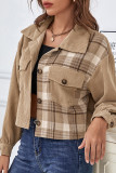 Plaid Corduroy Splicing Buttons Up Pocketed Shacket Crop Jacket Women UNISHE Wholesale