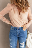 Apricot Swiss Dot Wrap V Neck Long Sleeve Top