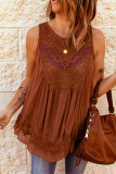 Brown Lace Detail Buttons Back Sleeveless Top