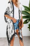 Black Bohemian Print Open Front Loose Kimono Beach Cover up
