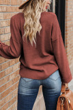 Cut V Neck Roll Up Cuff Knit Sweaterrs