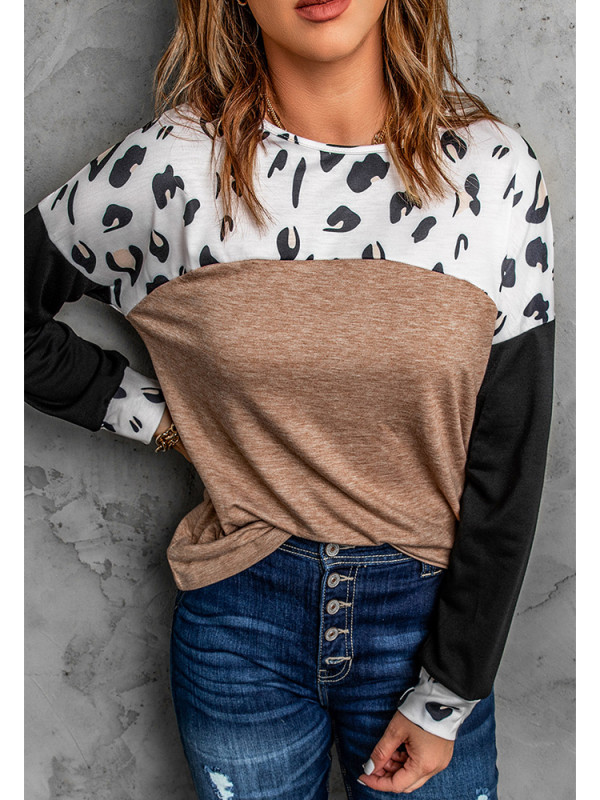 Leopard Colorblock Long Sleeve Top