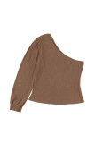 Asymmetric Puff Sleeve Ribbed Top