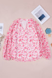 Floral Print V Neck Long Puff Sleeve Top