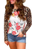 Leopard Floral Print Patchwork Long Sleeve Top