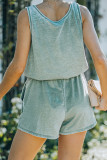 Green Vintage Washed Drawstring Waist Sleeveless Romper