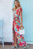 Rose Wrap V Neck Short Sleeve Floral Maxi Dress