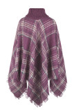 Plaid Stripes Turtleneck Cape Sweater
