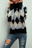 Turtle Neck Diamond Plaid Knit Sweaters