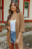 Brown Ribbed Open Front Knit Cardigan