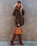 Hooded Plush Wool Coat With Pockets