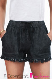Black Casual Pocketed Frayed Denim Shorts