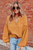 Yellow Casual Balloon Sleeve Crinkled Top