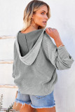 Gray Henley V Neck Hooded Sweater
