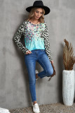 Leopard Tie-dye Splicing Long Sleeve Top