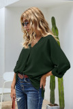 Green V Neck 3/4 Sleeve High Low Hem Shirt