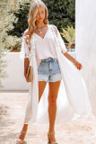 White Floral Mesh Lace Crochet Open Front Kimono