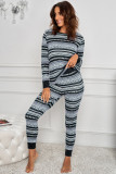 Gray Pink/Gray Christmas Pattern Print Long Sleeve Top and Skinny Pants Home Suit