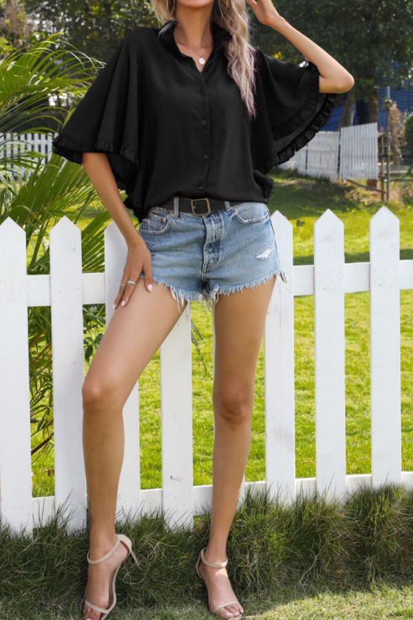 Ruffle Sleeves Plain Button Shirts Unishe Wholesale