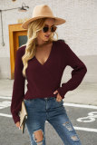 Plain Surplice V Neck Knit Sweaters