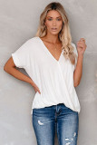 White Short Sleeves Drape Knit Top