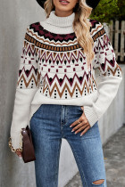 Ethnic Pattern Colorblock Patchwork Knitting Sweater