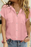 Pink Linen Button Short Sleeves Shirt