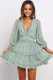Green Ruffle Detailing Open Back Floral Dress