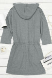 Gray Pocket Lace Up Drawstring Hooded Mini Dress