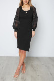 Lace Sheer Sleeves Ribbed Knitting Dress