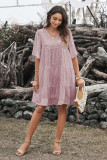 V Neck Tiered Babydoll Lace Dress